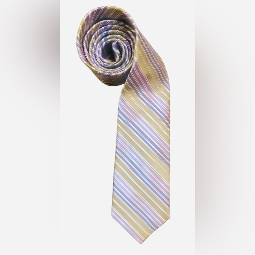 Paul Fredrick Gold and Lavender Striped Tie